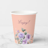 Lilac Peach Peony Floral Baby Shower Pappbecher (Vorderseite)