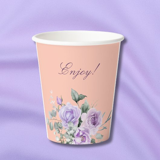 Lilac Peach Peony Floral Baby Shower Pappbecher