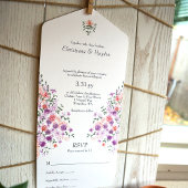 Lilac & Peach Rose Bouquet Wedding All In One Einladung