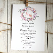 Lilac & Peach Rose Wreath Wedding Einladung