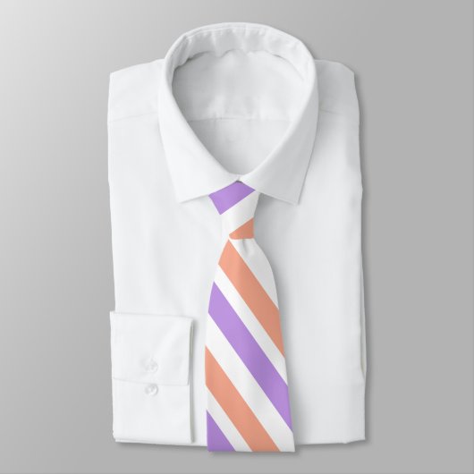 Lilac Peach White Diagonal Streifen Krawatte (Gebunden)
