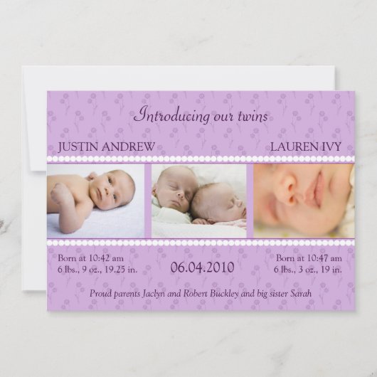 Lilac Pearl Twins Ankündigung (Vorderseite)