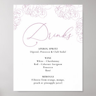 Lilac Peonies Floral Brautparty Drinks Menü Poster
