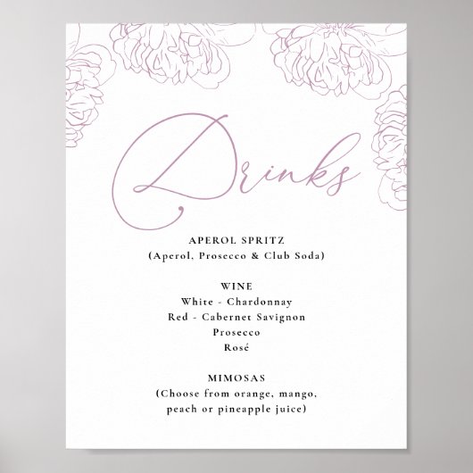 Lilac Peonies Floral Brautparty Drinks Menü Poster (Vorne)