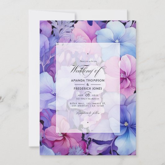 Lilac, Periwinkle und Lavender Floral Wedding Einladung (Vorderseite)