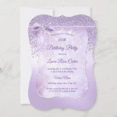 Lilac Perlace Glitzer lila Geburtstagsparty Einladung (Vorderseite)