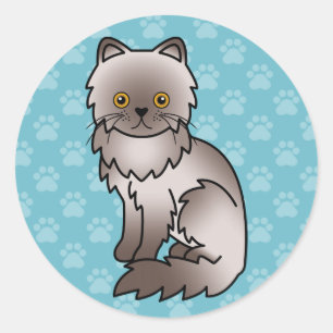 Lilac Persian Cat Cartoon Zeichnend auf Blue Runder Aufkleber