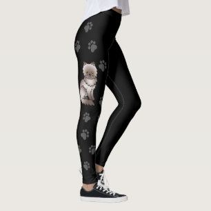 Lilac Persian Niedlich Cartoon Cat & Paws Black Leggings