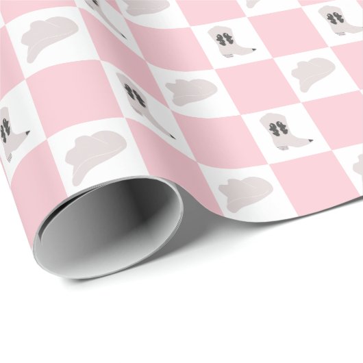 Lilac Pink Checkered Cowgirl Rodeo Muster Geschenkpapier (Rolleneckpunkt)