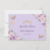 Lilac Pink Floral Rose Quinceañera Butterfliegen RSVP Karte (Rückseite)