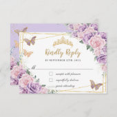 Lilac Pink Floral Rose Quinceañera Butterfliegen RSVP Karte (Vorne/Hinten)