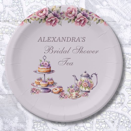 Lilac Pink Floral Tee Party Brautparty Pappteller