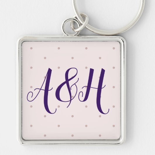 Lilac Pink Modern Couple Monogram Valentinstag Schlüsselanhänger (Vorne)