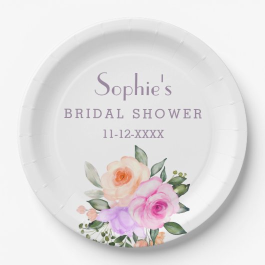 Lilac Pink Roses Brautparty Pappteller (Vorderseite)