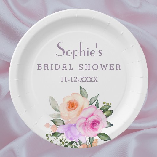 Lilac Pink Roses Brautparty Pappteller