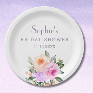 Lilac Pink Roses Brautparty Pappteller