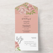 Lilac Pink Roses Wasserfarbe Handgestrichen All In One Einladung (Innen Boden)