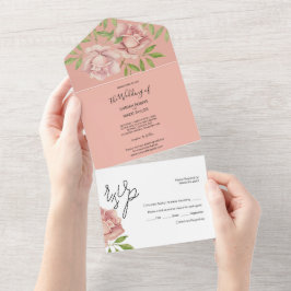 Lilac Pink Roses Wasserfarbe Handgestrichen All In One Einladung