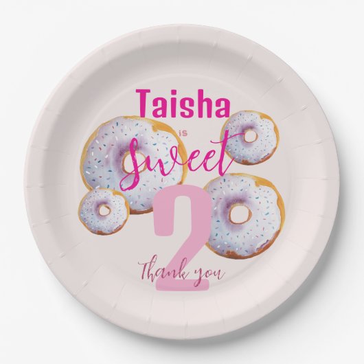 Lilac Pink Sprinkle Donut Aquarellbilder Pappteller (Vorderseite)