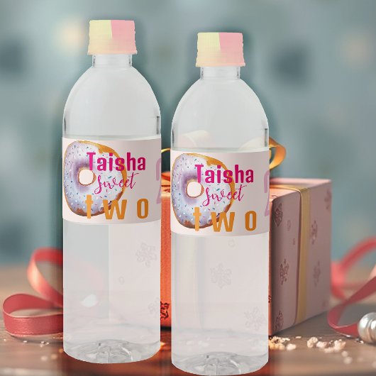 Lilac Pink Sprinkle Donut Aquarellbilder Wasserflaschenetikett