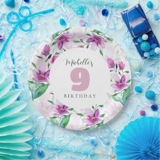 Lilac Pink Wasserfarbe Mit Monogramm Pappteller (Party)