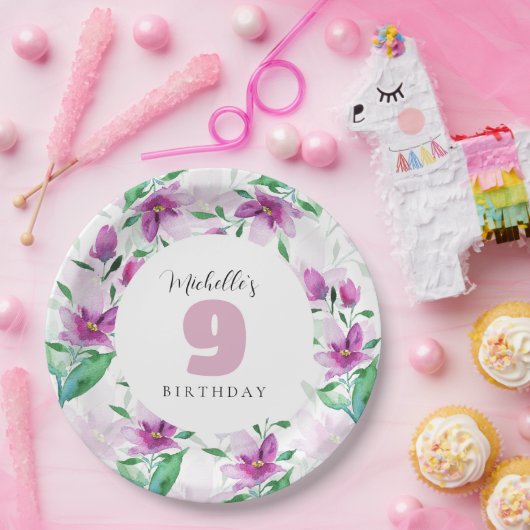 Lilac Pink Wasserfarbe Mit Monogramm Pappteller (Party)