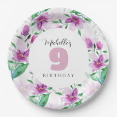 Lilac Pink Wasserfarbe Mit Monogramm Pappteller (Vorderseite)