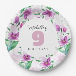 Lilac Pink Wasserfarbe Mit Monogramm Pappteller