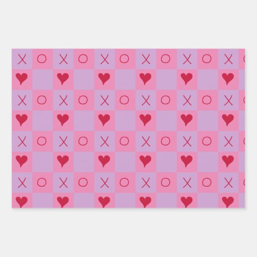 Lilac Pink XO Checkered Geschenkpapier Set (Vorderseite)