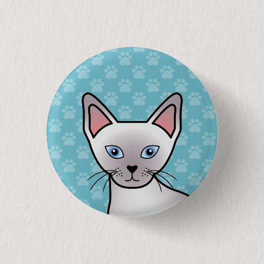 Lilac Point Siamese Rasse Cartoon Zeichnend Button (Vorderseite)