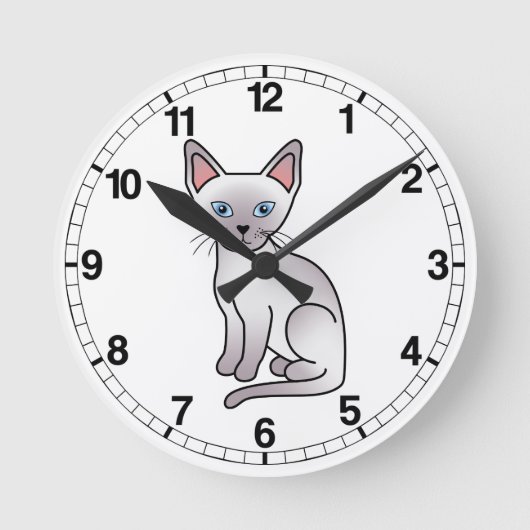 Lilac Point Siamese Rasse Cartoon Zeichnend Runde Wanduhr (Vorderseite)