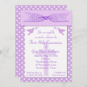 Lilac Polka Dot Erste Heilige Kommunion Einladung (Vorne/Hinten)