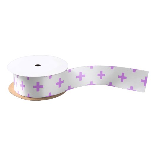Lilac polka kreuzt auf weiß satinband (Spule)