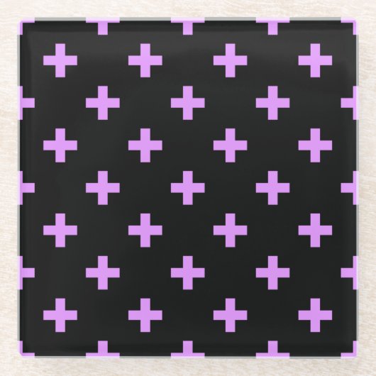 Lilac polka kreuzt schwarz glasuntersetzer (Vorderseite)