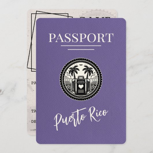 Lilac Puerto Rico Passport Save The Date (Vorne/Hinten)