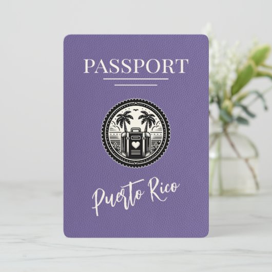 Lilac Puerto Rico Passport Save The Date (Stehend Vorderseite)