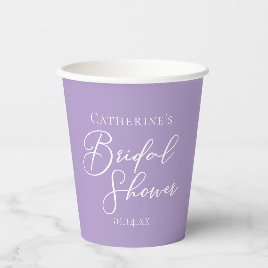Lilac Purple Bridal Shower Party Personalized Pappbecher (Vorderseite)