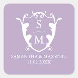 Lilac Purple Crest Monogram Wedding Stickers
