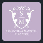 Lilac Purple Crest Monogram Wedding Stickers<br><div class="desc">Add a touch of elegant charm to your celebration with these monogram wedding stickers, featuring a minimalist crest design in a lovely purple hue. Perfect for a modern summer wedding, these simple yet sophisticated stickers can be personalized with the bride and groom’s initials, names, and date using the easy-to-edit template...</div>