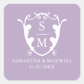 Lilac Purple Crest Monogram Wedding Stickers (Vorderseite)