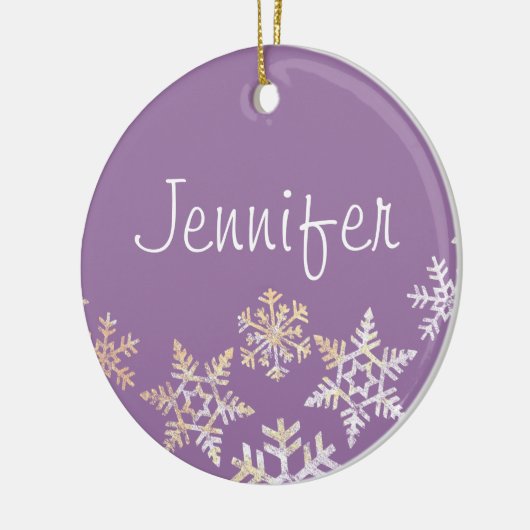 Lilac Purple Custom Name with Snowflakes Keramik Ornament (Links)