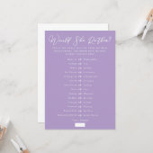Lilac Purple Downloadable Bridal Shower Guess Game Karte (Vorderseite/Rückseite Beispiel)