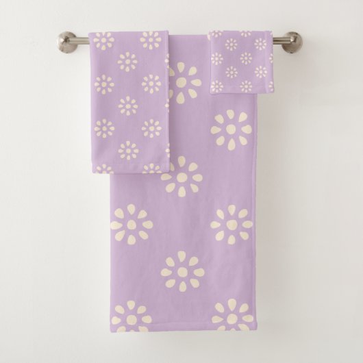 Lilac Purple Flowers Boho Ästhetisches Muster Badhandtuch Set (Insitu)