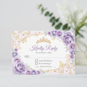 Lilac Purple Gold Quinceanera Reply RSVP Karte (Stehend Vorderseite)