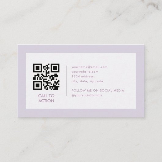 Lilac Purple Minimalist Company Logo QR Code Visitenkarte (Rückseite)