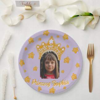 Lilac Purple Princess Crown Floral Photo Birthday Pappteller