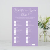 Lilac Purple Purse Items Bridal Shower Game (Stehend Vorderseite)