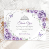 Lilac Purple Silver Floral Quinceanera Dankeskarte