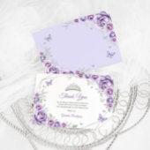 Lilac Purple Silver Floral Quinceanera Dankeskarte