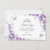 Lilac Purple Silver Floral Quinceanera Dankeskarte (Vorderseite)